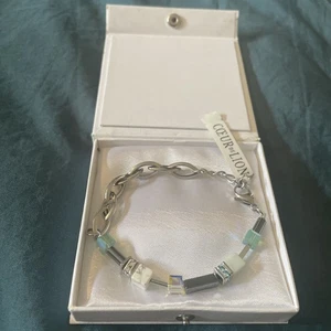 Coeur de Lion Geo cube bracelet mint aqua Green white hematite &chain New in box - Picture 1 of 12