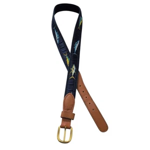 Zep-Pro Men's Size 36 Belt Marlin Trout Fish Ribbon Canvas Brass Buckle USA Made - Picture 1 of 11