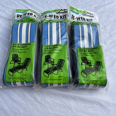 3 kits de re-web Arden Paradise 3" rayas azules y blancas silla de césped 30 pies 79991 NUEVO Foto 1 de 4