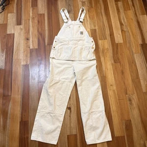 Carhartt R29 NAT Vintage Duck Canvas Bib Overalls Painter White/Beige SZ 40x32 - Picture 1 of 8