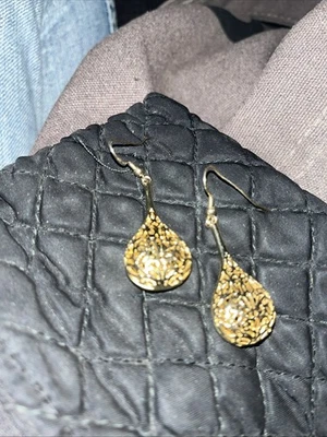 14K Solid Yellow Gold Tear Dangle Earrings - Image 1 of 2