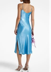RAG & BONE Mallory Crinkled Satin Crepe Midi Slip Dress Light Blue US 10 UK 14 - Bild 1 von 4