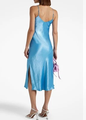 RAG & BONE Mallory Crinkled Satin Crepe Midi Slip Dress Light Blue US 10 UK 14 - Bild 1 von 4