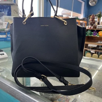 Anna Klein Black Purse With Shoulder Strap Gold Hardware  - Image 1 of 4