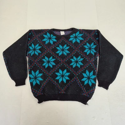 Retro Jumper 14 Black Womens Casual Knit Pullover Zip Floral Sweater Vintage - Image 1 of 4