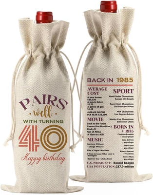 Divertido 40º 40 Años 1985 Regalos de Cumpleaños Mujeres Hombres Bolsa de Vino Feliz Aniversario Foto 1 de 4