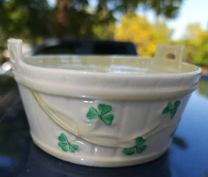 Vintage Belleek Ireland "Shamrock" Open Butter Tub Yellow Luster 6th Green Mark - Picture 1 of 8