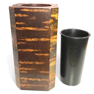 Japanese Flower Vase Wooden Cherry Bark Ikebana Arrangement Kabin Craft Zen Va33 - Picture 1 of 11
