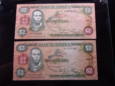 Jamaica 2 Dollars 1985 & 1989 8026h90 World Banknote Currency Money - Image 1 of 2