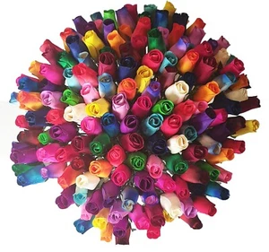 100 x Wooden Roses Dyed Closed Bud Rose Stems Many Colours Craft Wedding Bouquet - Picture 1 of 45