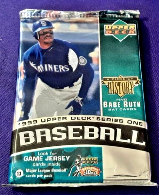 1999 upper deck jumbo pack 13 card rare SERIES 1 UNOPENED BASEBALL BABE RUTH BAT - Image 1 of 4