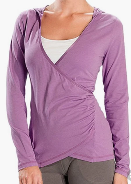 Nuevo con etiquetas Top túnica Lole Meditation 2 con capucha manga larga envolvente frontal elástica S púrpura Foto 1 de 1