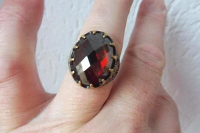 Anello Argento, Molto Bello, Grande Anello, 925 Argento con Bella, Rosso Pietra - Immagine 1 di 4