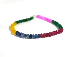Multi Sapphire Bracelet, Gemstone Beaded Bracelet , Rainbow Faceted 925 sterling - Picture 1 of 3