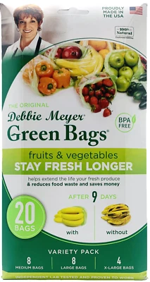 Debbie Meyer Green Bags 20-Pack (8M 8L 4XL) Keeps Fruits Vegetables Flower Fresh - Image 1 of 4