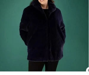 Stolen Heart Faux Fur Coat navy size S - Picture 1 of 2