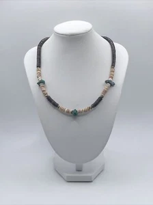 Vintage Native American Silver Bead Necklace Turquoise - Picture 1 of 6