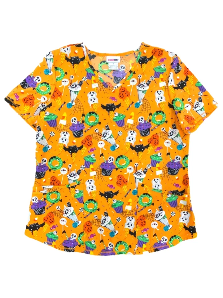 Camisa Exfoliante Médica Mujer Naranja Halloween Scary Sweet Scrub Foto 1 de 1