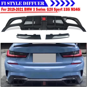 CARBON FIBER STYLE Rear Diffuser Lip For 19-22 BMW 3 Series G20 Sport 330i M340i - Picture 1 of 8