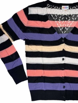 Cárdigan Suéter Lularoe Cheryl Rayas Negro Periwinkle Blanco Rosa Crema 3XL Foto 1 de 3