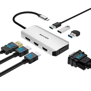 WAVLINK Quad Monitor USB C Docking Station 2x4K HDMI 4K DP VGA 3xUSB2.0 7-IN-1 - Picture 1 of 11
