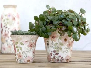 Pink Flower Pot, Floral Pattern Small French Style House Plant Pot Cover, Auray