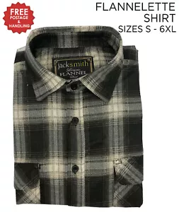 Mens Flannelette Long Sleeve Shirt 100% Cotton Check Black M,L,XL,2XL,3X,4X,5X,6 - Picture 1 of 3