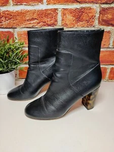 WOMENS MISS SELFRIDGE UK 6 EU 39 BLACK FAUX LEATHER HIGH BLOCK HEEL ANKLE BOOTS - Picture 1 of 5