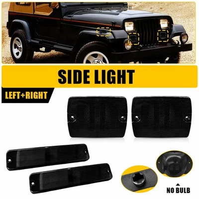 Señal de parachoques de humo 4 piezas + luces de señalización laterales del guardabarros para Jeep 1987-1995 Wrangler YJ Foto 1 de 4