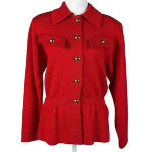 Chaqueta Tejida Santana De Colección St John Separates Talla Pequeña Rojo Dorado Botones 23"L - Imagen 1 de 11