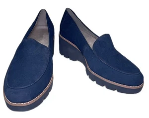 8.5M Vionic Ava Wedge Navy Suede Platform Lug Sole Comfort Loafer - Picture 1 of 7