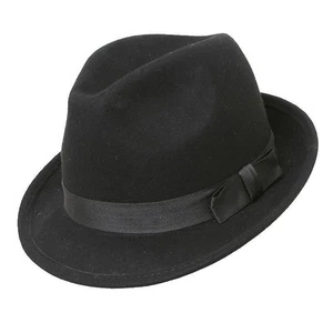 Classic Black Wool Felt Trilby Hat for Adults Ribbon Band with Bow Detail 4 Size - Picture 1 of 1
