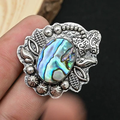 Abalone Shell Gemstone 925 Sterling Silver Handmade Jewelry Ring Gift US Size 8 - Image 1 of 4