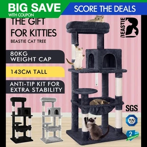 BEASTIE Cat Tree Scratching Post Scratcher Tower Condo House Furniture Wood 143 - Picture 1 of 35