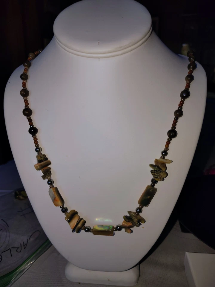 Collar Vintage Jaspe Coral Hematita Abulón 24" Piedra Natural Boho Joyería Foto 1 de 4