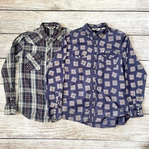 Salt Valley Western Shirts Mens Large Plaid Pearl Snap Cowboy Rodeo Purple/Blue - Picture 1 of 12