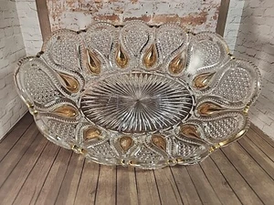 Antique 1900-08 US Glass New Jersey (Gold Accents) Large Oval Scallop Edge Bowl - Picture 1 of 7