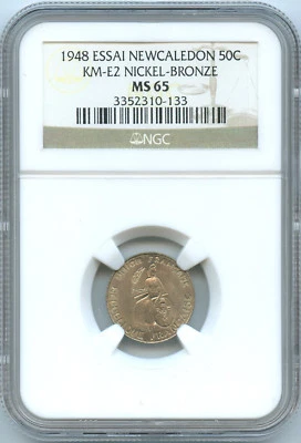 New Caledonia 50 Centimes ESSAI 1948 KM E2 NGC MS 65 - Image 1 of 2
