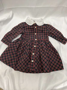 Ralph Lauren Girls Red Blue Tartan Plaid Christmas Holiday Dress Size 3 Month - Picture 1 of 4