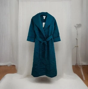 NWT-SOFT SURROUNDINGS Women Quilted Robe Sz S Green Long Sleeve Attached Belt - Picture 1 of 6