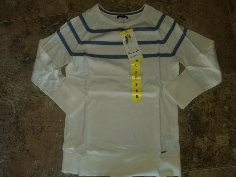 Женщин Nautica темно-синий в полоску свитер верхняя рубашка с длинным рукавом маленький средний - Изображение 1 из 1