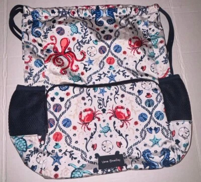Mochila Vera Bradley ReActive Deluxe con Cordón Sea Life Turtles, Nueva con Etiquetas Foto 1 de 4