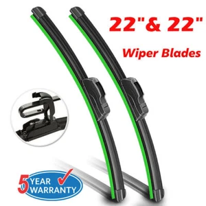 22" & 22" Front Windshield Wiper Blades J-HOOK Bracketless OEM Quality Jointles - Picture 1 of 12