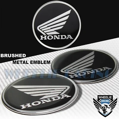 PAIR METAL 2-3/8"BRUSHED ALUMINUM EMBLEM WING LOGO BADGE STICKER FOR HONDA BLACK - Image 1 of 3