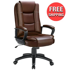 Heavy-Duty Leather Executive Office Ergonomic High Back Brown Computer Chair NEW - Picture 1 of 12