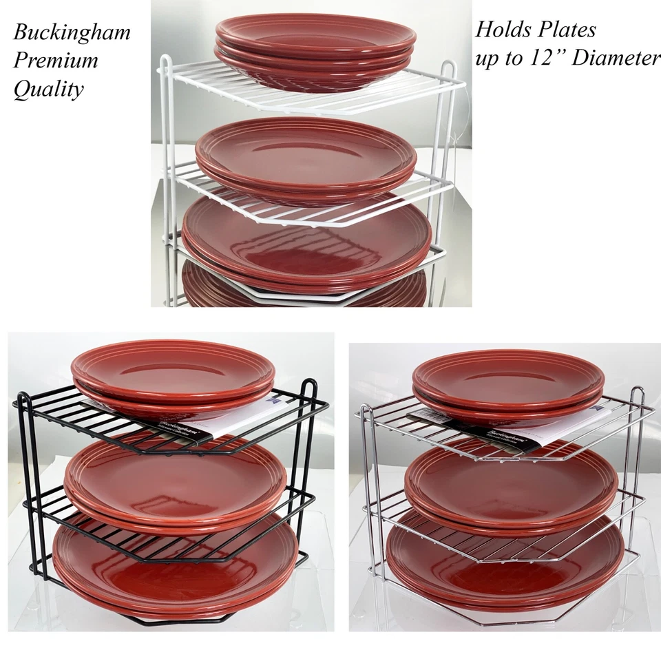  3 Tier Corner Plate Rack Kitchen Cupboard Storage Organiser by Buckingham - Image 1 of 2