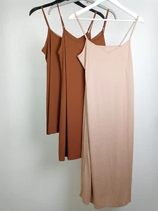 M&S 3Pcs Bundle Size 12 Brown & Beige Cool Comfort White Strappy Chemise Slip F2 - Picture 1 of 10