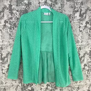 Top donna Kim Rogers piccolo aperto davanti topper manica lunga tessuto pizzo verde menta - Foto 1 di 11