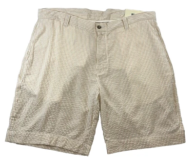 Pantalones Cortos Alan River Para Hombre Talla 40 X 9 Tostado Blanco Rayas Algodón Seersucker Nuevos con Etiquetas Foto 1 de 4