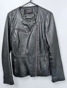 Principles Petite Black Womens Zip Leather Biker Jacket UK 6 - Picture 1 of 7